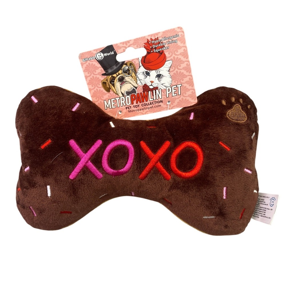 Hugs Kisses Bone Dog Toy Plush Squeaker Metro Pawlin Pet 9‎ Inch